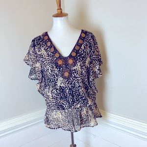 Cato Animal Print & Beaded Top M FREE SHIP